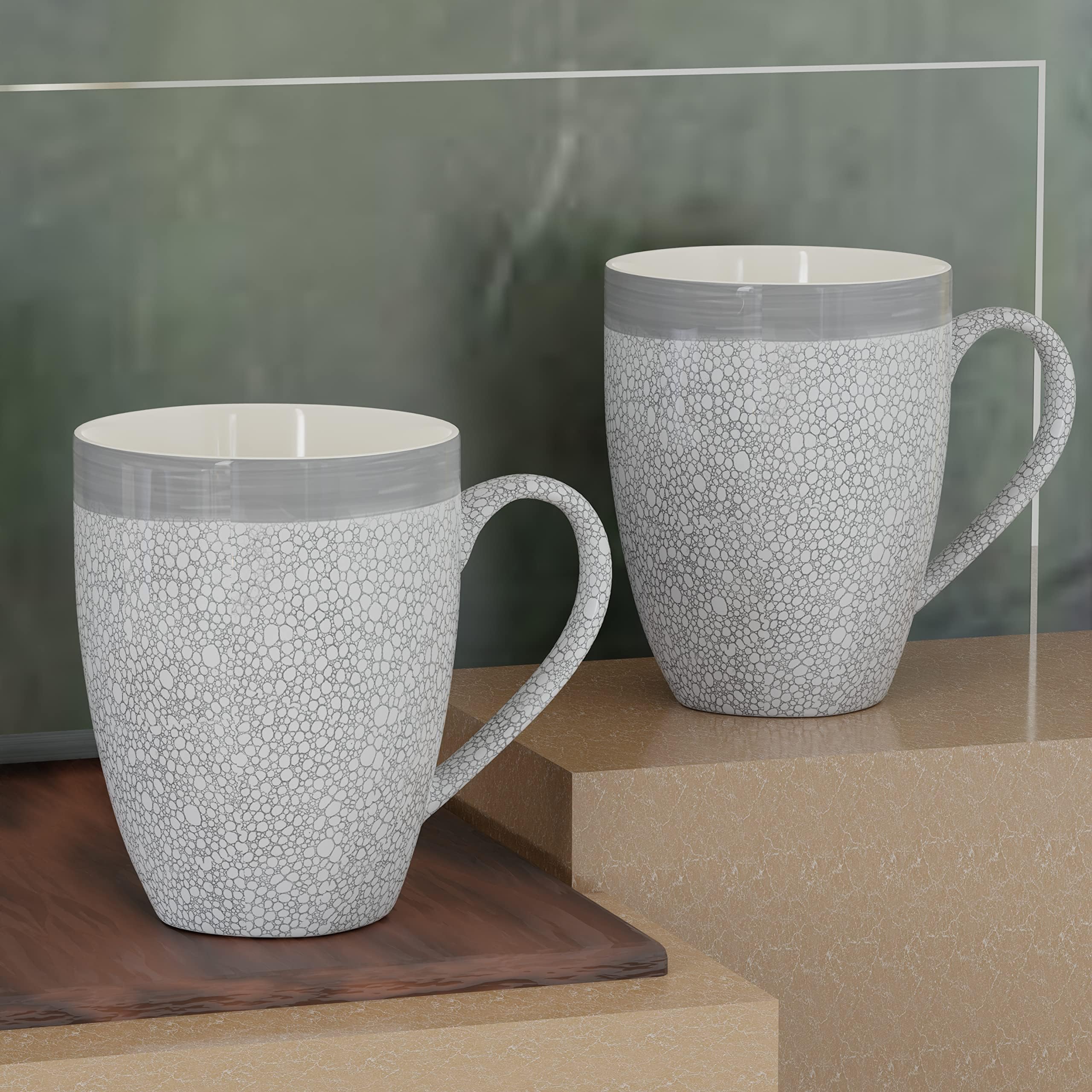 The Earth StoreGrey Fizz' Coffee Mug Set of 2 Ceramic Mugs to Gift to Best Friend Tea Mugs Coffee Mugs Microwave Safe Coffee Mugs Ceramic Tea Cups (280 ml Each)