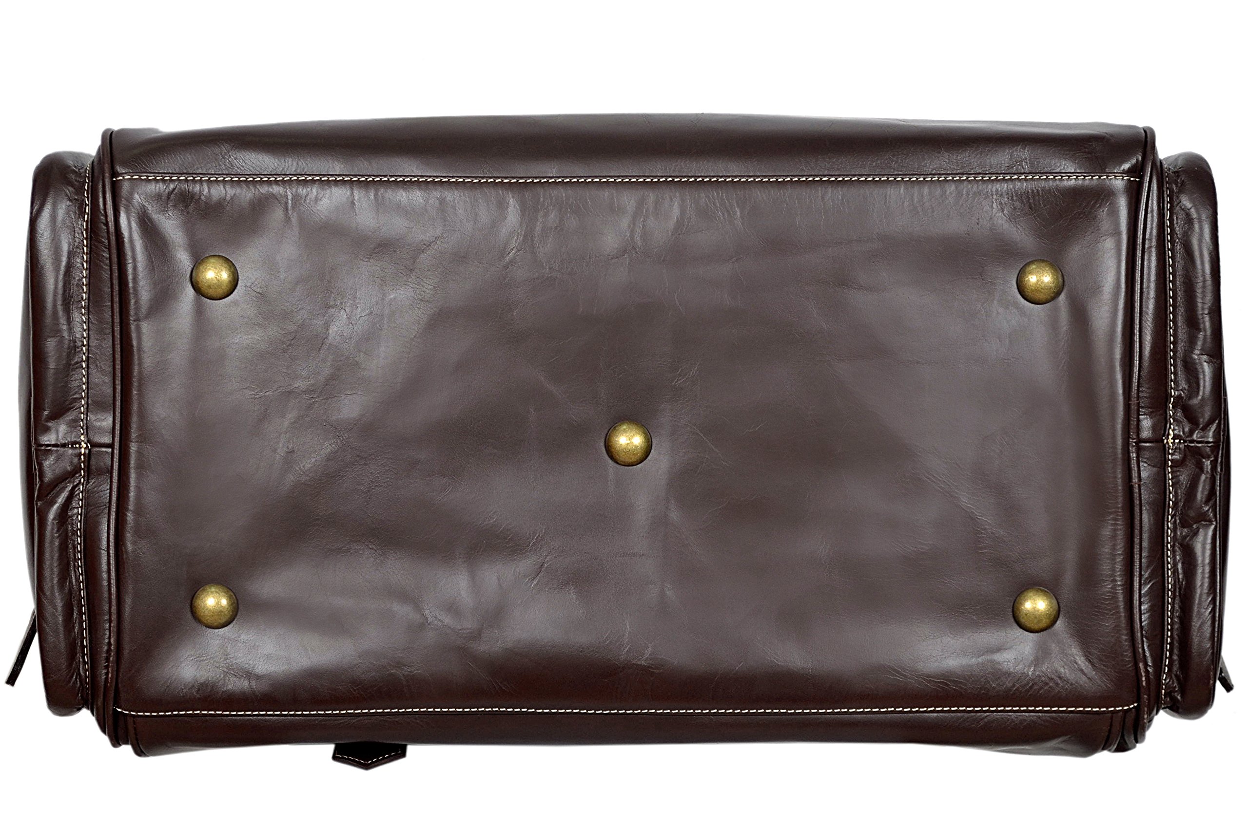 Holdall Weekend 9225 - Bolsa de viaje de piel auténtica, diseño de rayas, color marrón y beige, Brown, 23 x 11 x 12 inches