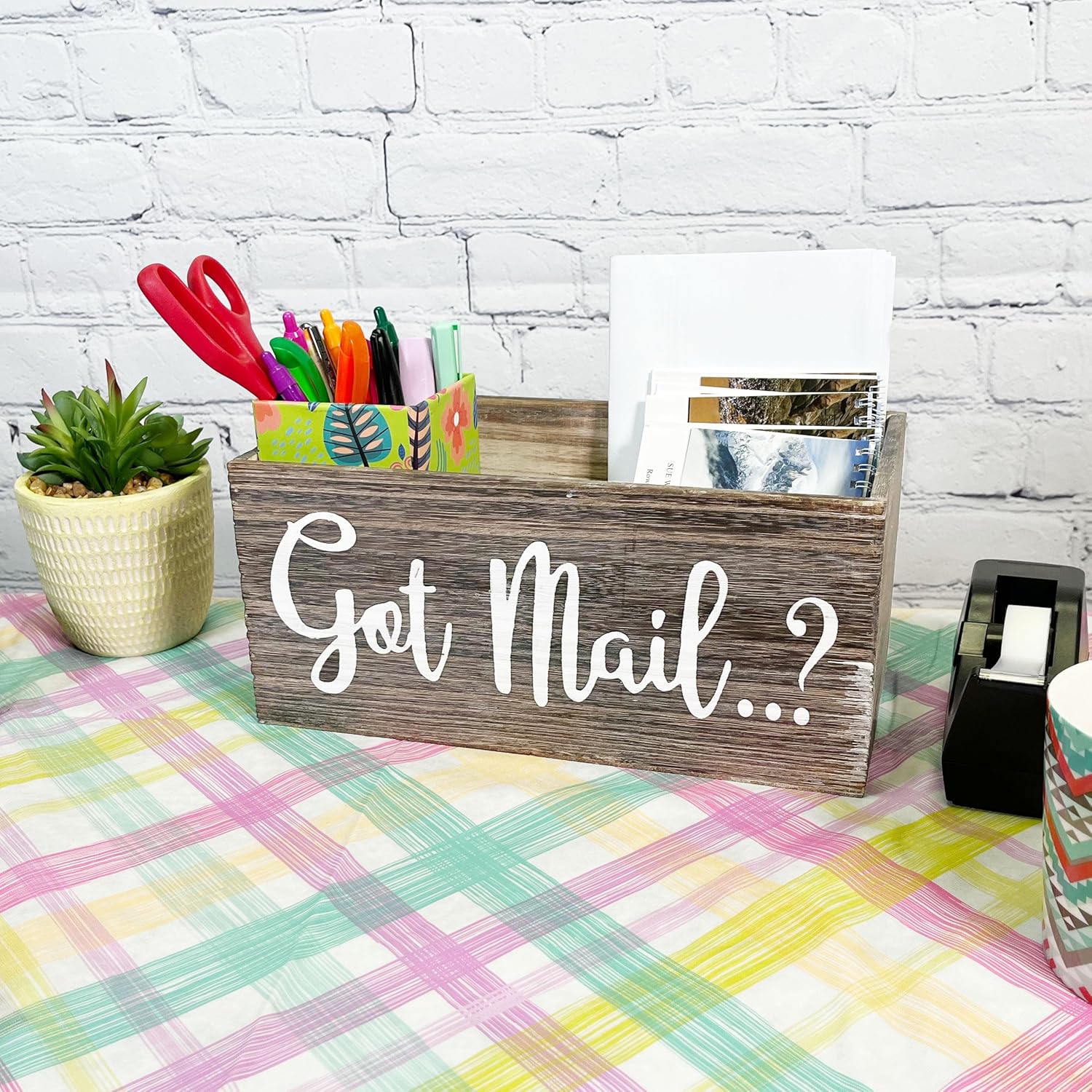 Admired by Nature Got Mail Box for Mail, Farmhouse Mail Organizer, Mail Organizer Tray, Office Accessories, Desk Organizer, Letters Boxes Decor, Organizer, Rustic Wood Box for Home, Brown, 1 Unit