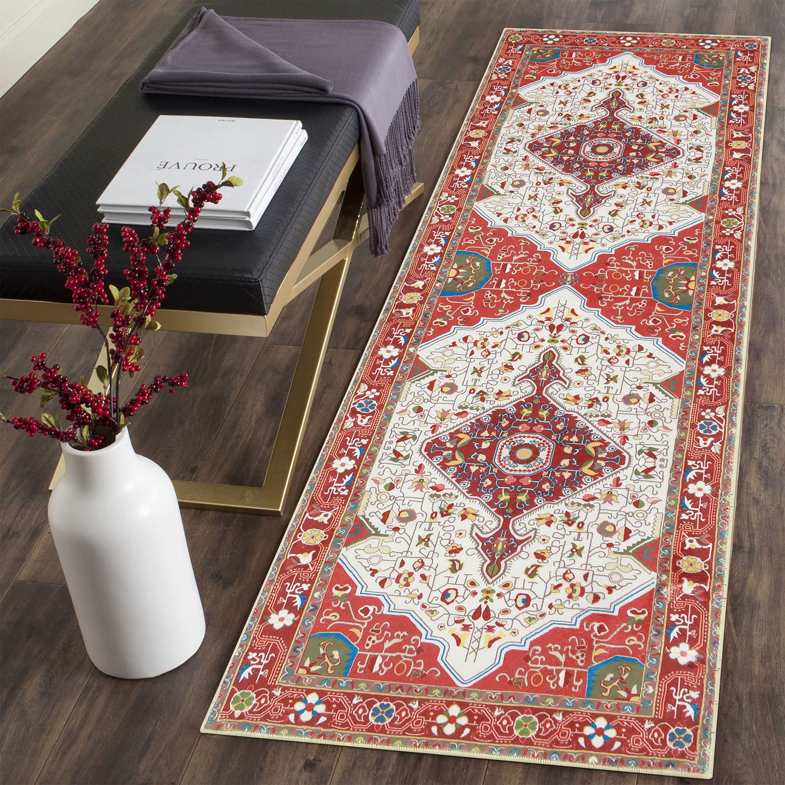 U'Artlines Madison Collection MAD601A Boho Chic Medallion Trellis Distressed Non-Shedding Living Room Entryway Foyer Hallway Bedroom Runner Rug, Non Slip Washable Kitchen Area Rug, 2' x 6' Lavafalls