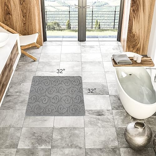 Vista 97 de Alfombra lavable a máquina para cocina y baño, diseño de voluta, color gris, respaldo antideslizante de gran