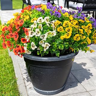 16 Bundles Artificial Fake Pansy Flowers for Outdoor - Yellow, White，Sunset red & Purple Faux Pansies Flowers, Fake Flowers for Outdoor Planters, Porch, Garden, Window Boxes, and Home Decoration