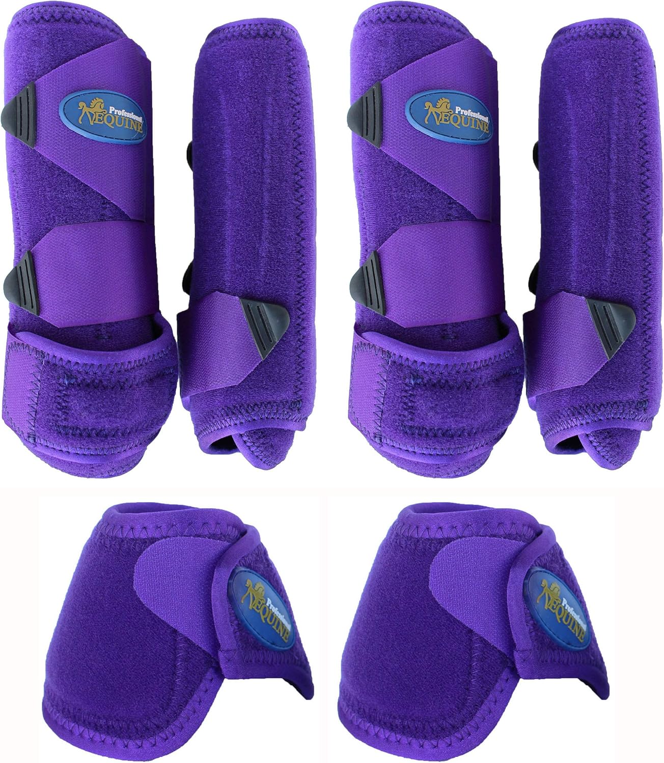 CHALLENGER Large Horse Sports Medicine 4-Pack Leg Splint Boots w/Bell Boots Purple 41PRD-L