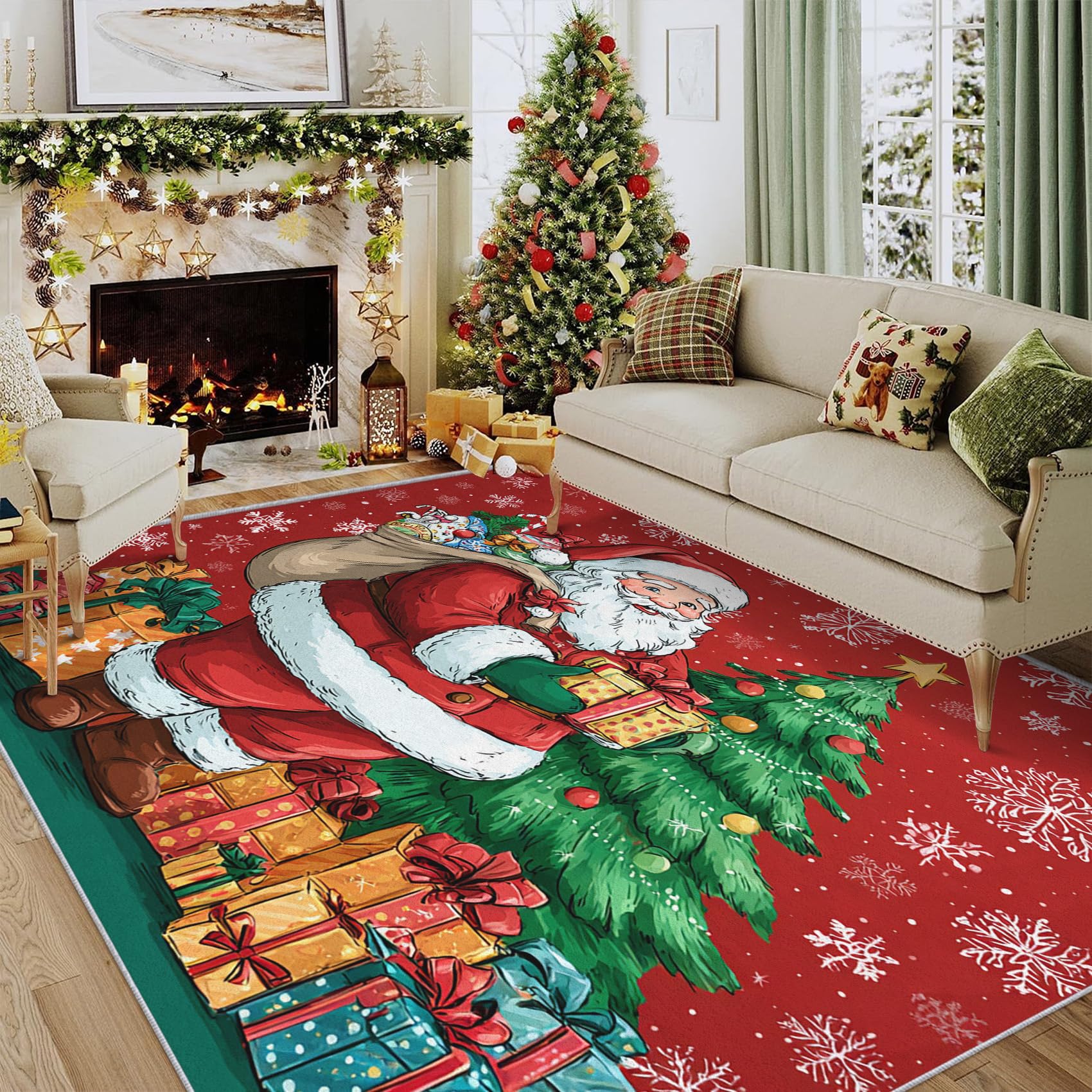 Tapis salon Père Noël lavable pour réchauffer l'ambiance de vos fêtes