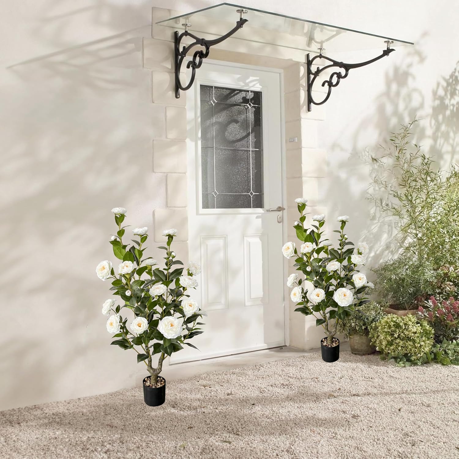 2pcs Artificial Camellia Tree 38 inch, Faux Plants Outdoor Artificial Flowers, White Tree with Planter Pot & 24 Flowers, for Home Indoor or Outdoor Decor - Image 6