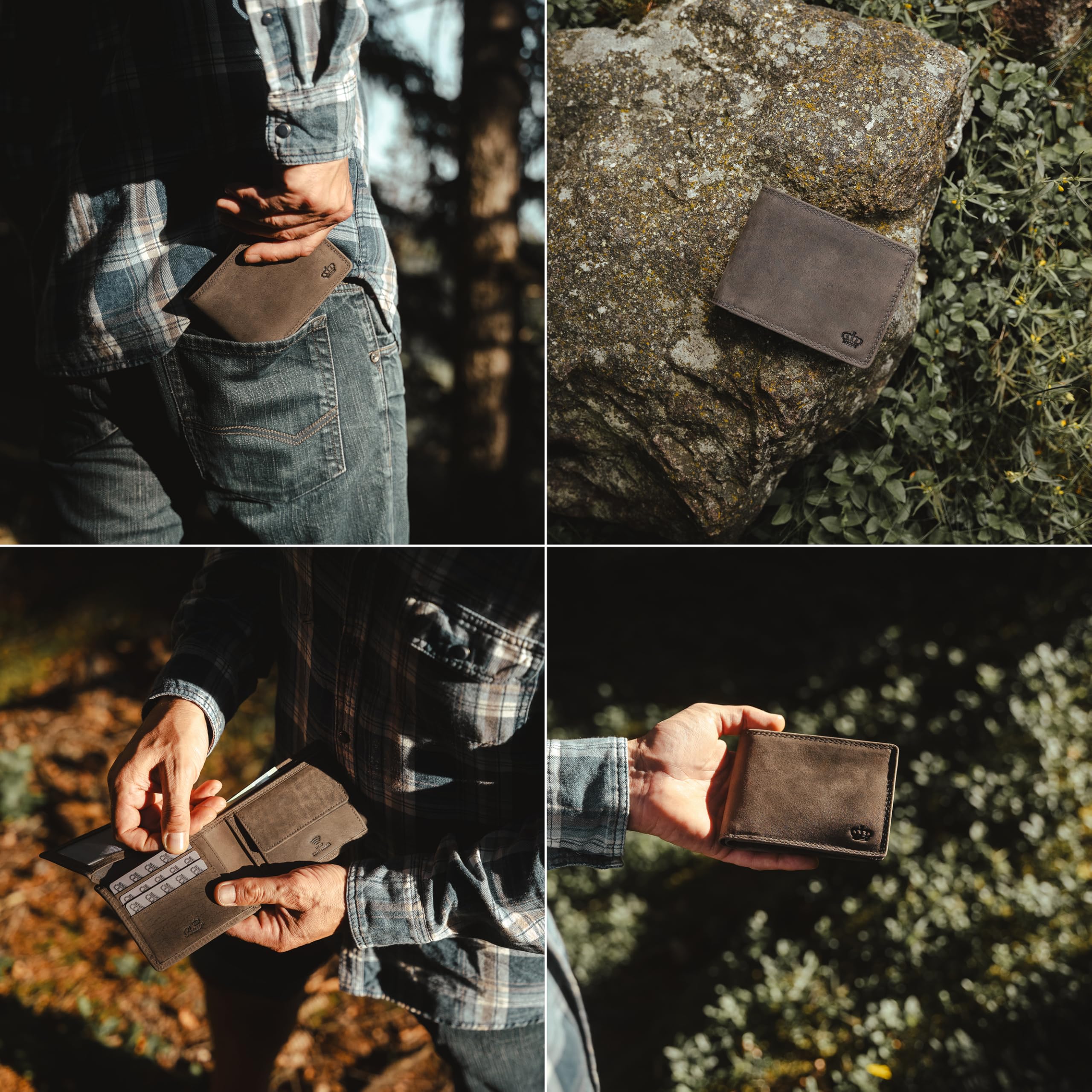 Baur portafoglio da uomo – vera pelle di bufalo con protezione RFID – portafoglio classico orizzontale con 7 scomparti carte e scomparto monete (Formato orizzontale grande, Grigio)