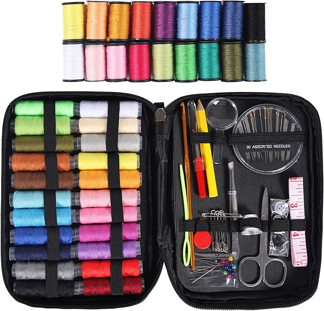 Sewing Kit with Case 98pcs Sewing Supplies for Home Travel and Emergency, Contains 40 Spools of Thread, Premium Sewing Needle, Scissors, Thimble, Suitable for Adults, Kids, Beginner, DIY, Tailor