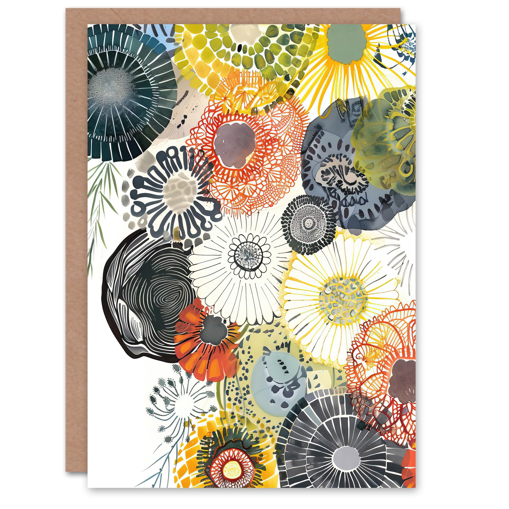 Artery8 Greeting Card Abstract Floral Mandala Daisy Wildflowers Blank For Him Or Her Art Birthday Card