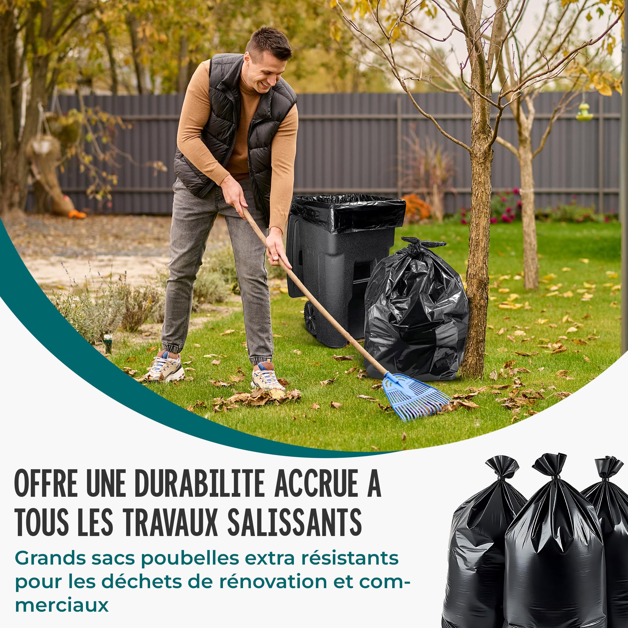 Sacs poubelle 380 l – Extrêmement résistants à la déchirure, extra solides, idéaux pour la maison, le jardin et les entreprises – Rouleau de 10 sacs poubelle pour charges lourdes pour la