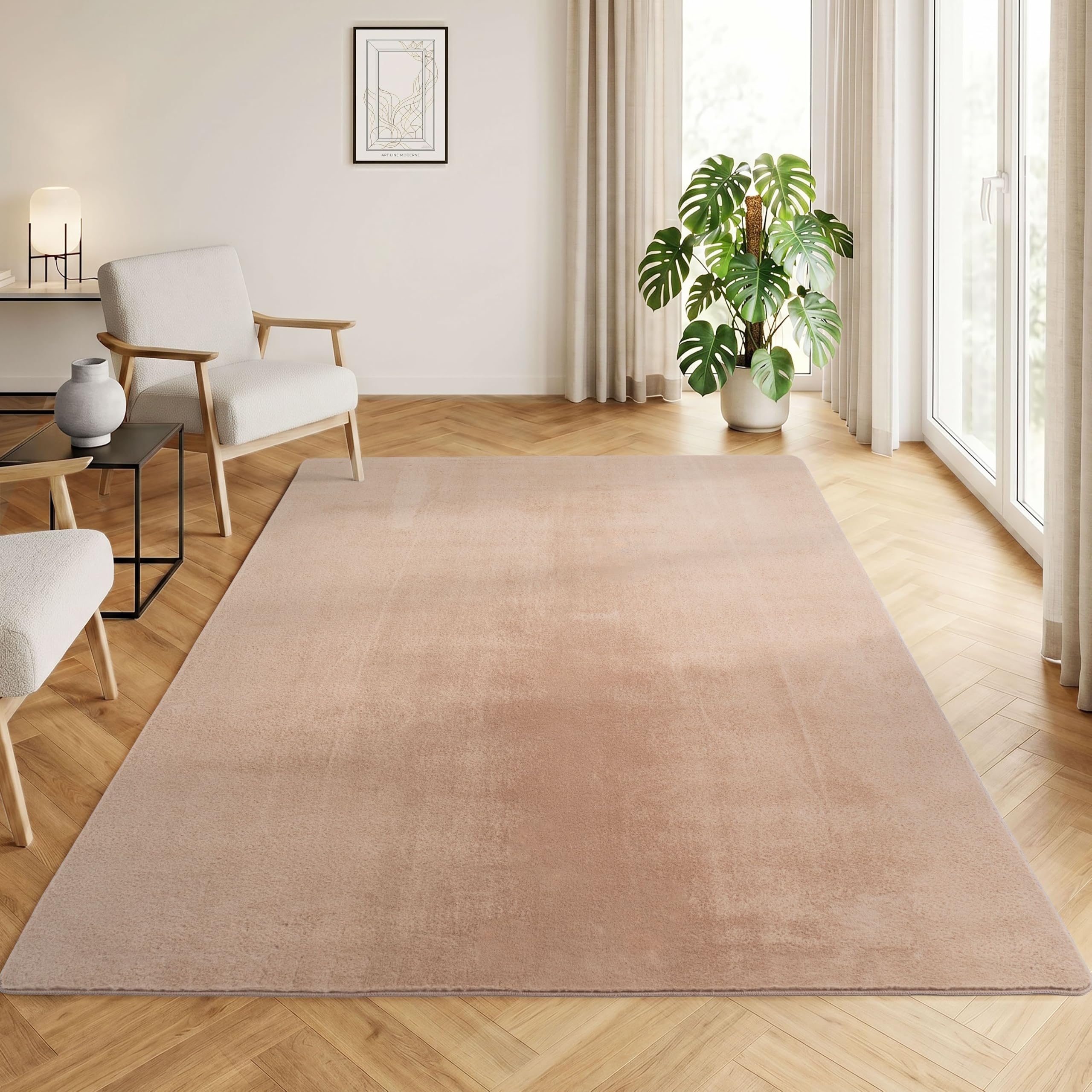 HomebyHome Teppich Kurzflor Rechteckig, Rund & Läufer, waschbarer Rutschfester Teppich, weich, modernes einfarbiges Design für Wohnzimmer, Schlafzimmer, Küche & Kinderzimmer.