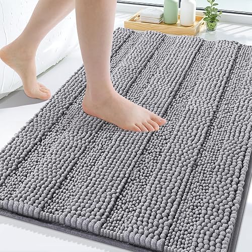 Miniatura 128 de Grandaily - Alfombras de baño de felpilla a rayas, extragruesas y absorbentes, antideslizantes, con fibras largas y suaves, lavables a máquina, para