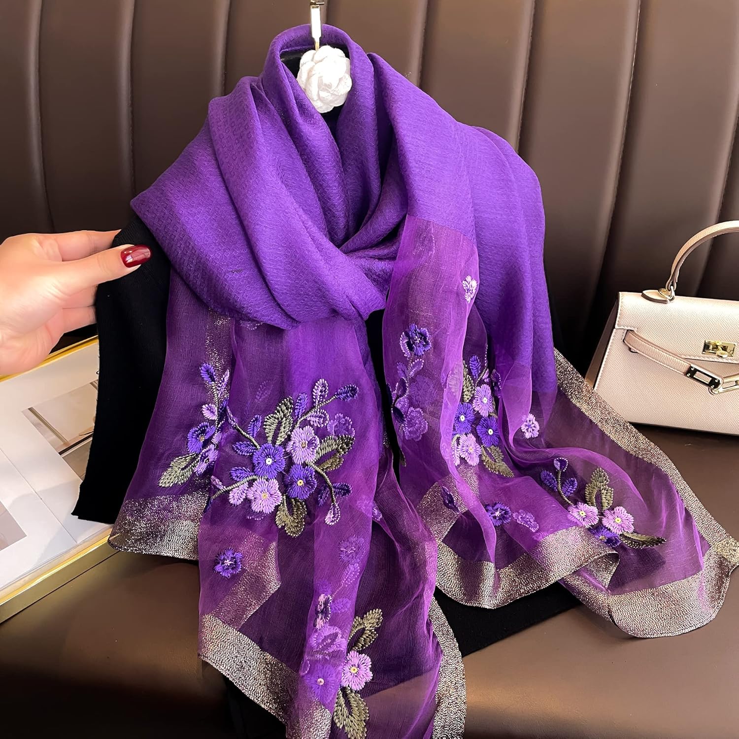 WINCESS.YU Silk Scarf for Women Lightweight Shawls and Wraps for Weddings Fashion Pashmina Shawl Embroidered Scarves - Image 4