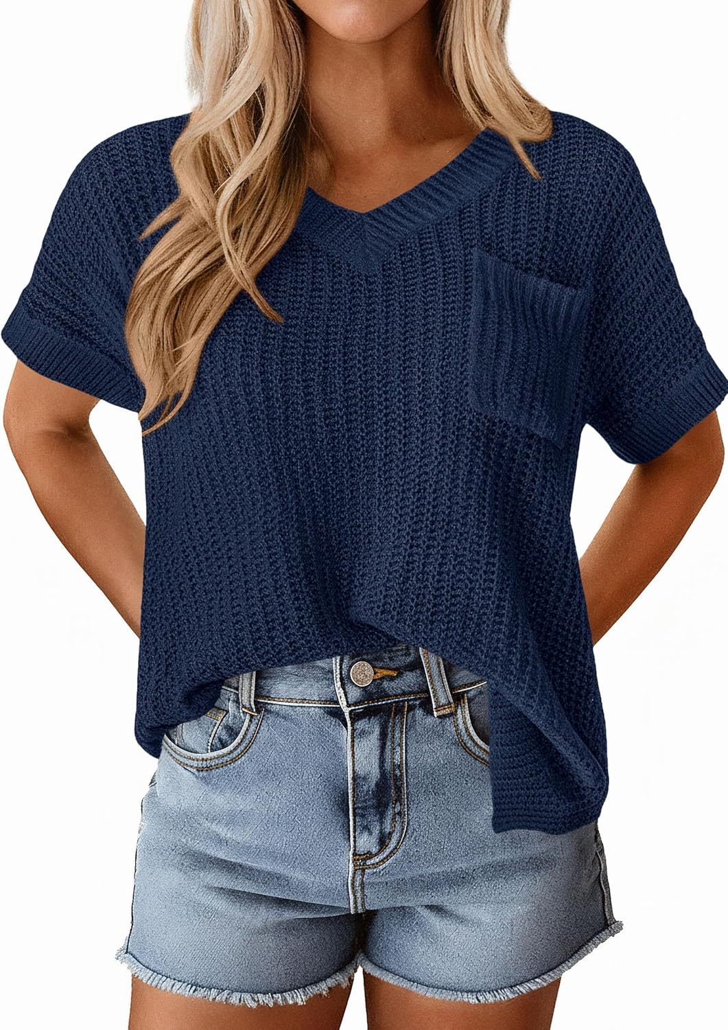 PRETTYGARDEN Women's 2026 Spring Short Sleeve Sweaters Lightweight V Neck Casual Going Out Summer Tops Beach Vacation Clothes - Image 8