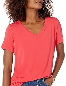 Amazon Essentials Womens Relaxed-Fit Short-Sleeve V-Neck Tunic (Available in Plus Size)