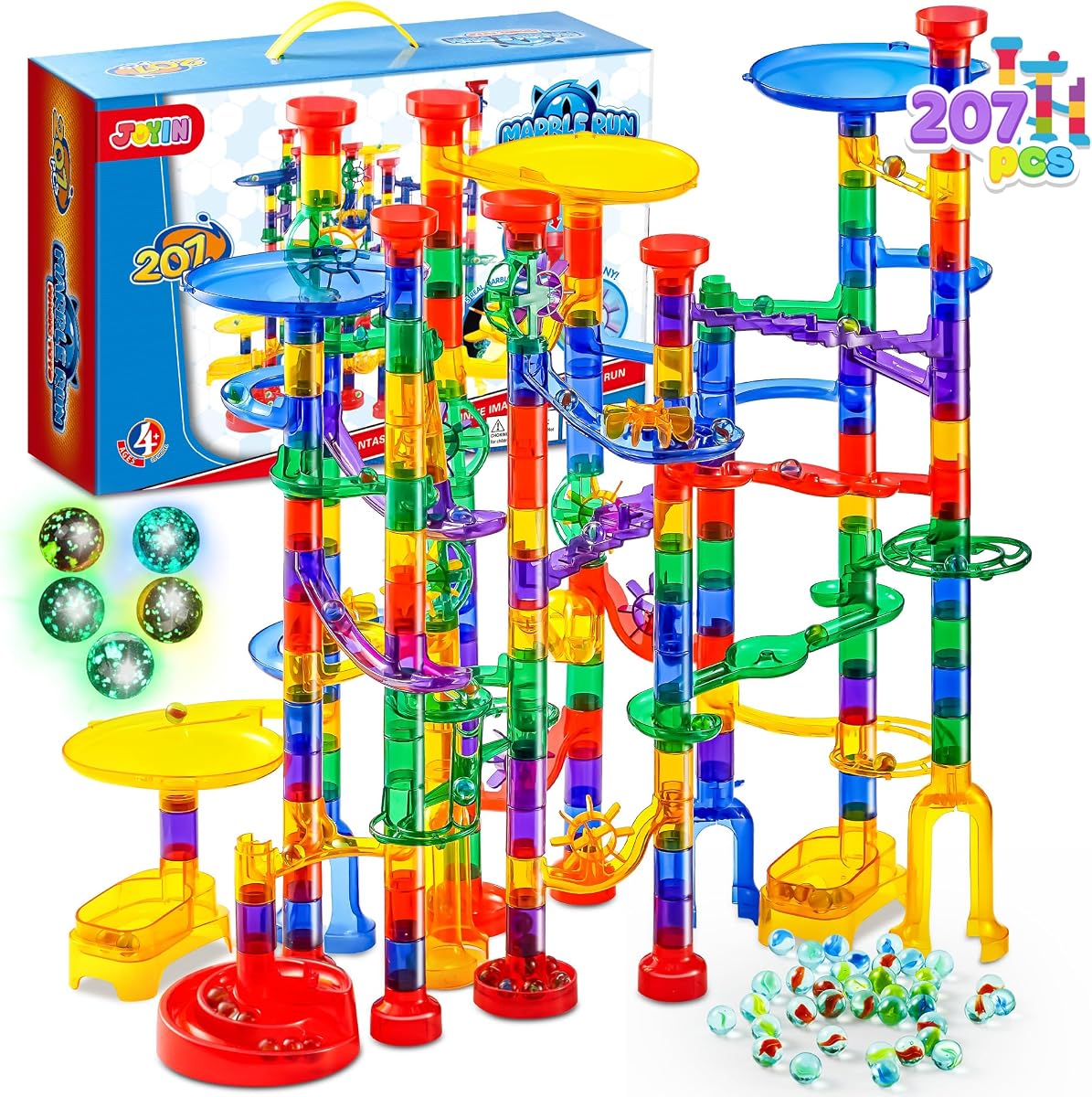 207 piezas de canicas brillantes, bloques de construcción de juguetes con 5 brillan en la oscuridad, juguete STEM para niños y niñas, juguete educativo, regalos de cumpleaños, rellenos de cesta de Pascua