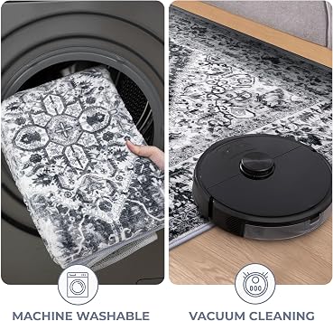 KOZYFLY Runners for Hallways 2x6 Ft Washable Kitchen Runner Rug Non Slip Runners for Entryway Indoor Printed Faux Wool Hallway Rugs Floor Carpet for Bedroom Kitchen Hall, Grey
