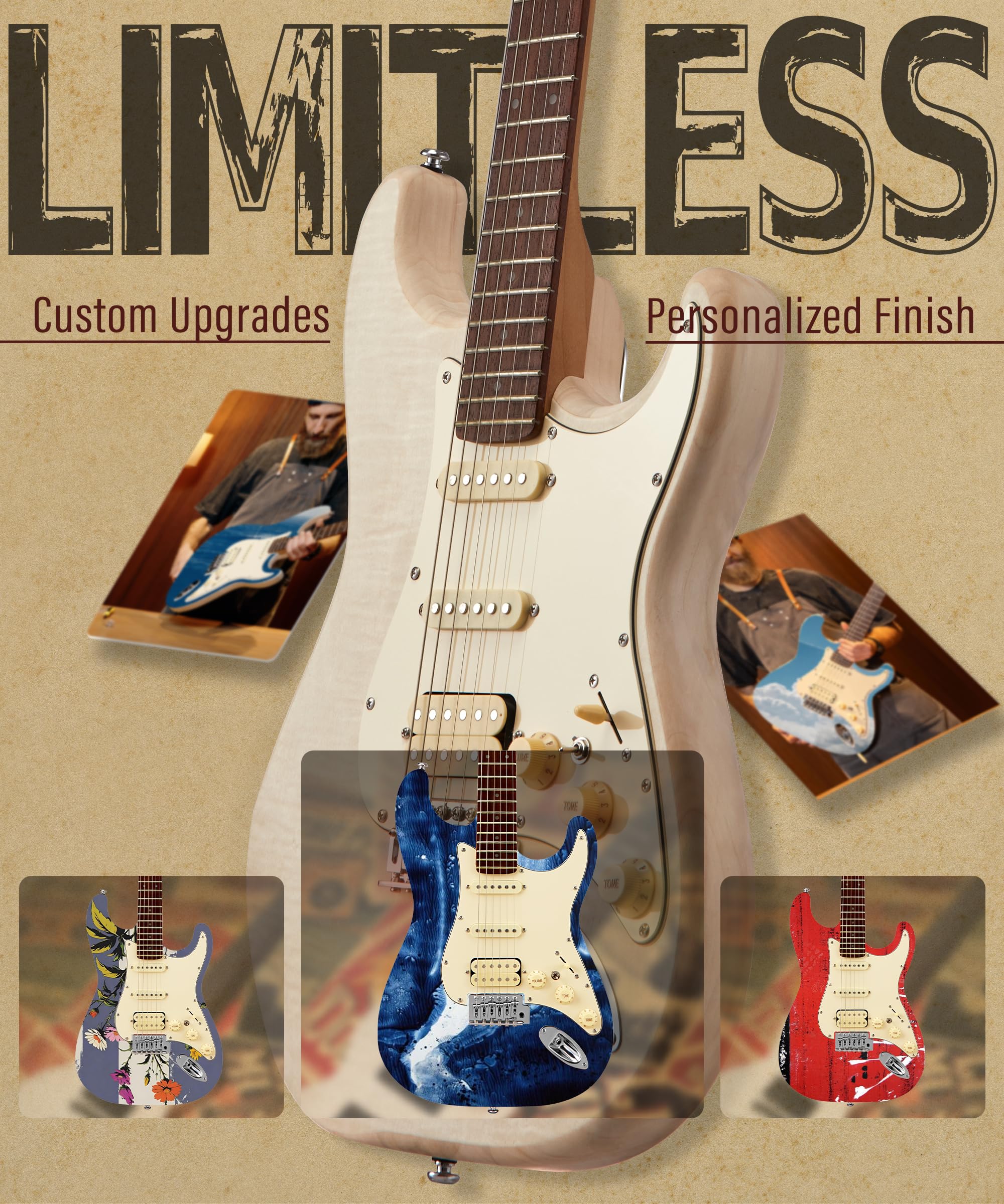 AKLOT Guitarra eléctrica DIY – Kit de guitarra eléctrica sin montar de primera calidad para entusiastas de la construcción de guitarras personalizadas