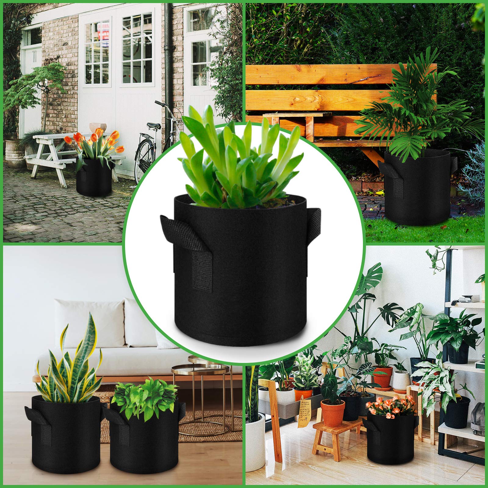Paquete de 12 bolsas de cultivo de plantas de 15 galones, contenedores de bolsas de vegetales, macetas de tela no tejida gruesa con asas, plantas, frutas al aire libre (negro)