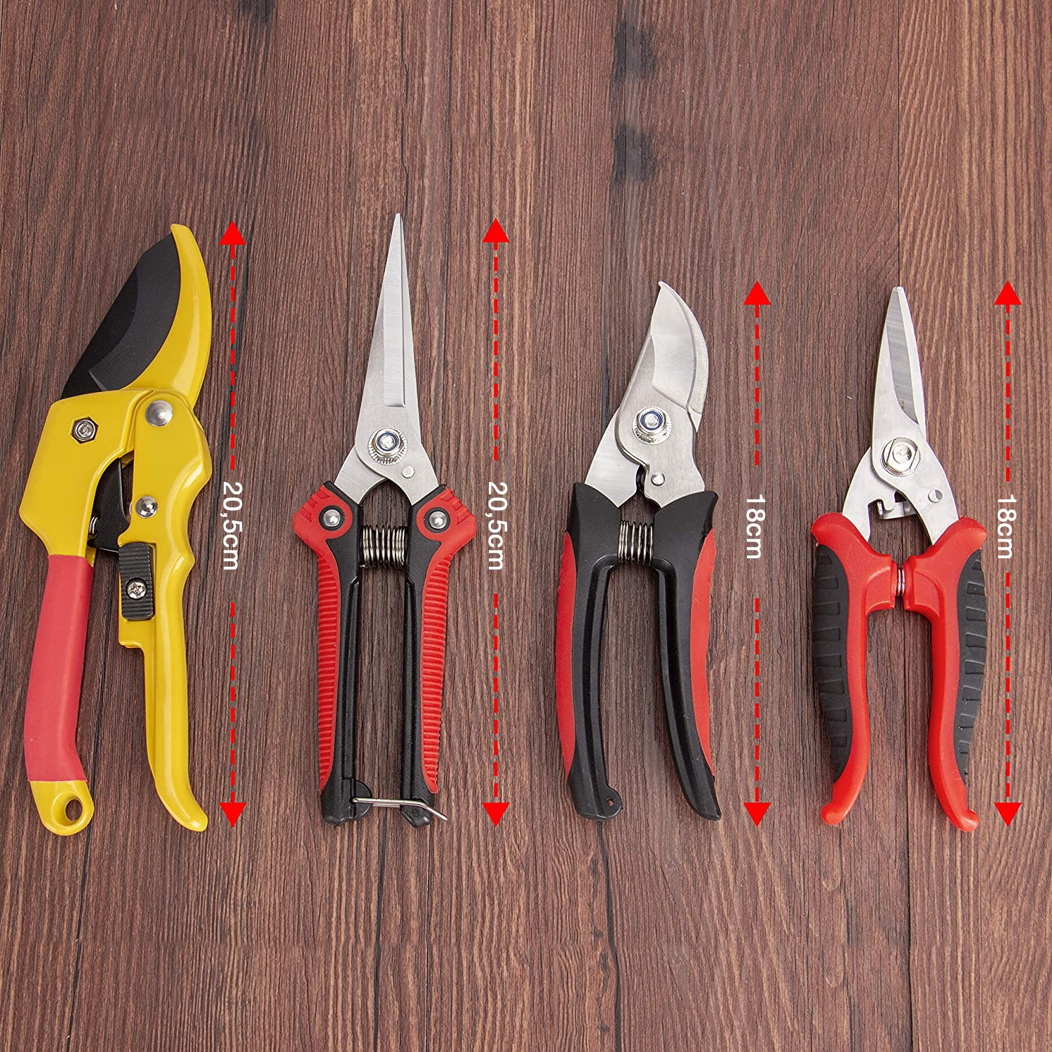 KOTTO Tijeras Podar, 4 Piezas Tijeras de Podar, Afiladas Tijeras Jardineria con Bolsa de Almacenamiento, para Ramas/Ramos/Árboles Frutales, Hasta 20 mm de Diámetro de Corte