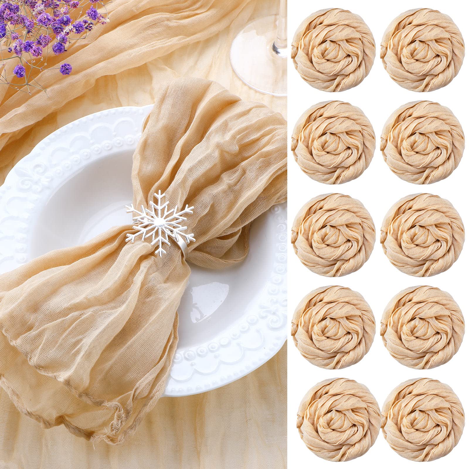 CindeerSet of 20 Gauze Cheesecloth Napkins Rustic Boho Dinner Napkins Wrinkled Cloth Napkins Decorative Napkins for Home Wedding Party Dinner Table Decoration 19.7 x 19.7 Inch(Camel Color)