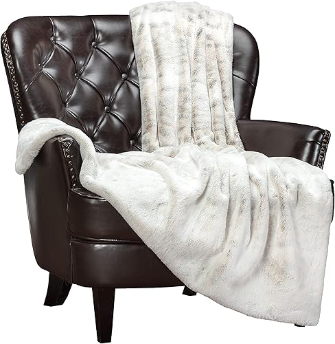 Chanasya Manta de piel sintética de alta calidad, súper suave, ligera manta de visón con lado sherpa mullido, 50 x 65 pulgadas, leopardo de nieve