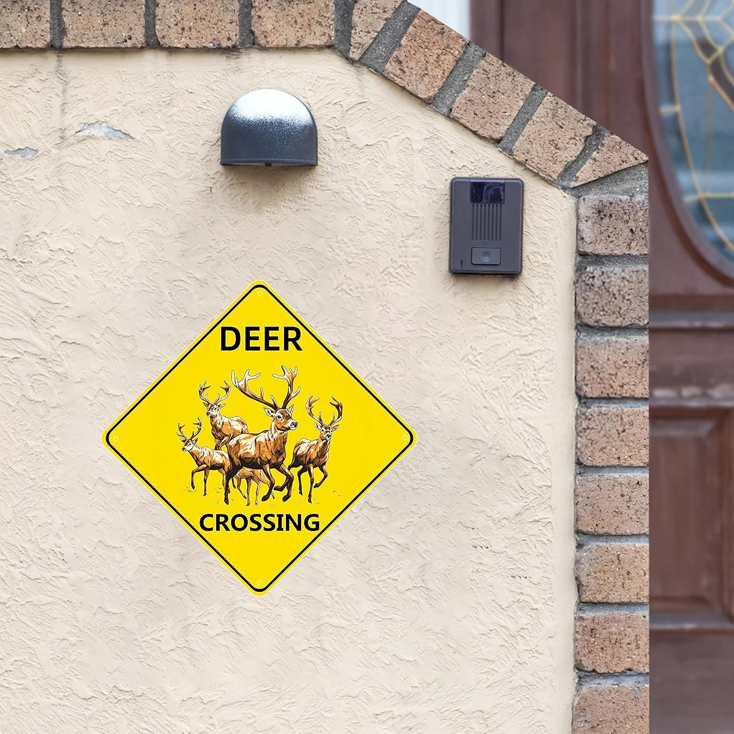 Deer Crossing Sign, 2-Pack 12"X12" Metal Wall Decor, Rustic Style, Yellow, Easy to Install, Durable