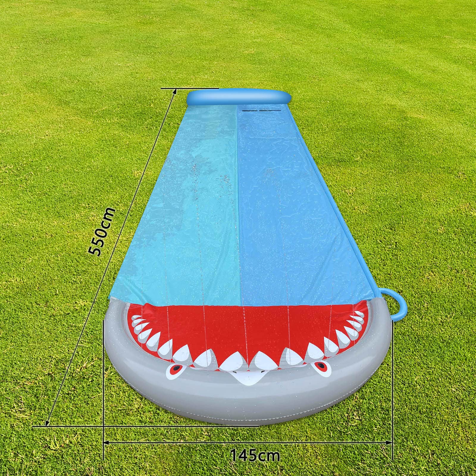 Wasserrutsche 550x145cm Doppel Wasserrutsche mit 2 Bodyboards Hai-Stil Outdoor Wasserrutschmatte für Kinder