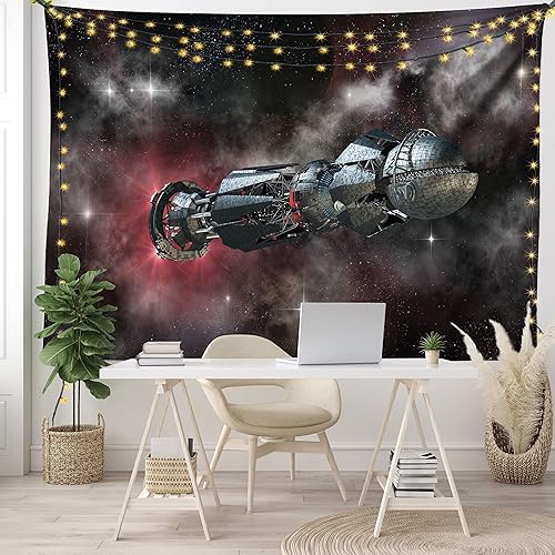 Ambesonne Tapiz de galaxia, nave espacial en viajes interestelares en un campo estelar galáctico alienígena, ciencia ficción, colgante de pared Negro