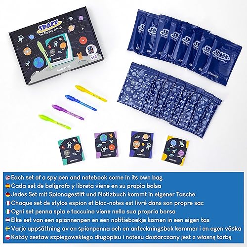 Miniatura 6 de BONNYCO Paquete de bolígrafo y cuaderno de tinta invisible, 16 recuerdos de fiesta espacial. Recuerdos de fiesta temática espacial para niños,