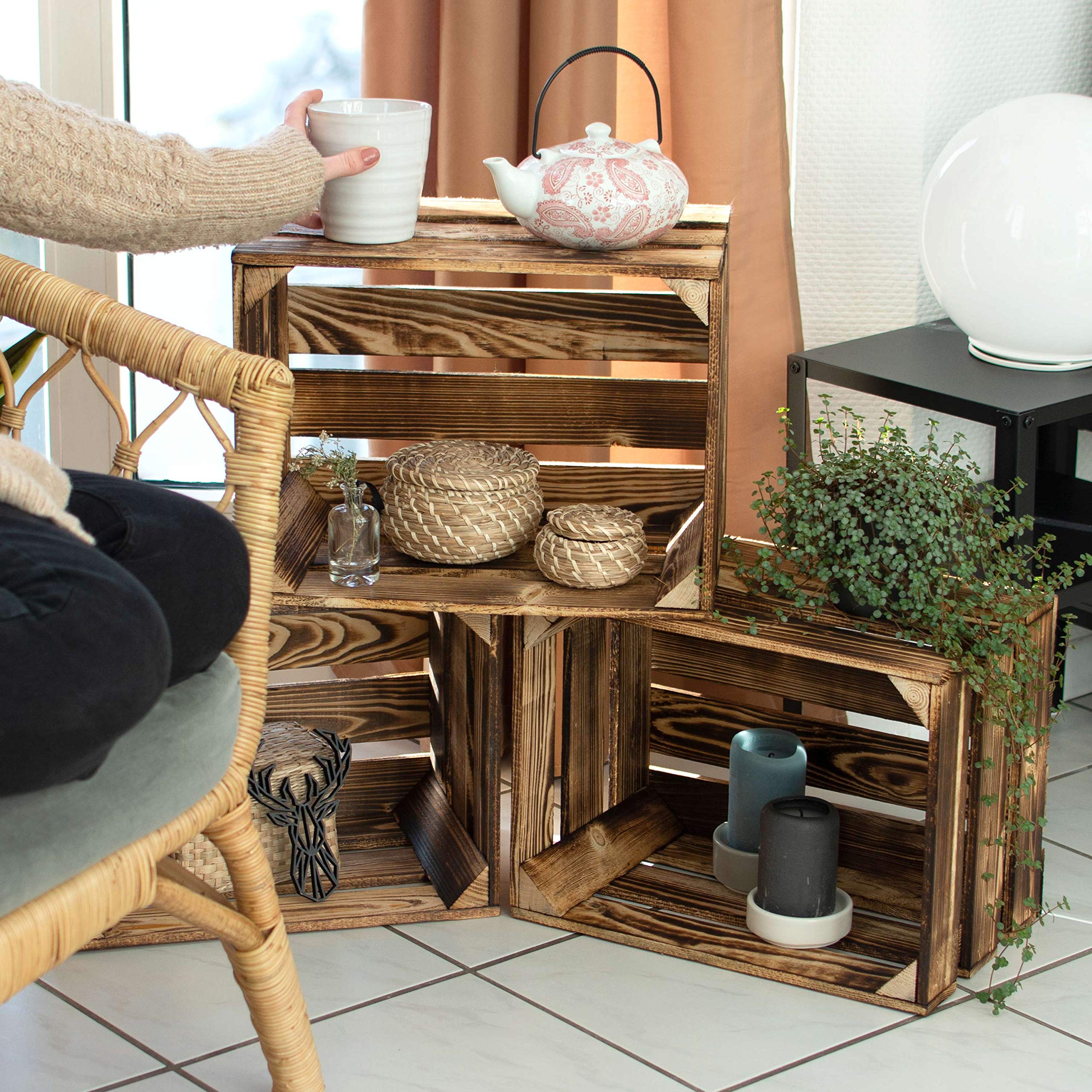 LAUBLUST Vintage Holzkisten 3er Set Geflammt - ca. 50x40x30cm | Weinkisten & Obstkisten | Deko- & Möbelkisten