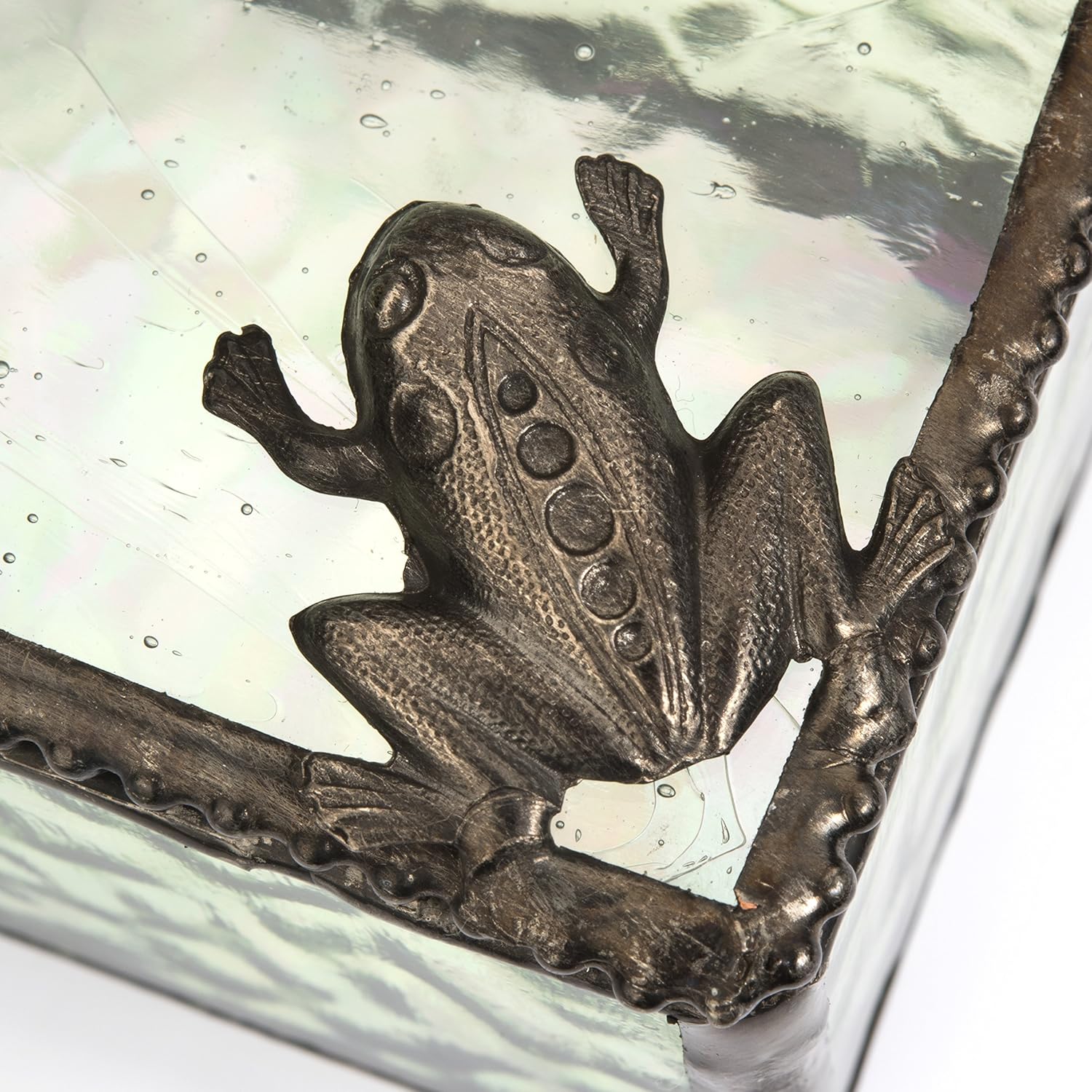 Frog Trinket Box Decorative Sage Green Stained Glass Jewelry Case - J Devlin Box 174