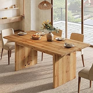 LITTLE TREE Solid Wood Dining Table for 6, 63 Inches Farmhouse Rectangle Kitchen Dinner Tables for Dining Room, Kitchen, Living Room, Rustic Brown