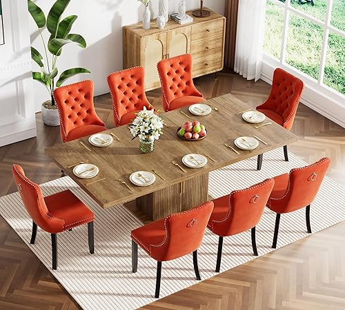 Miniatura 98 de Juego de mesa de comedor extensible para 8, mesa de comedor expandible de 78.74 pulgadas con 8 sillas tapizadas acolchadas amarillas, mesa grande