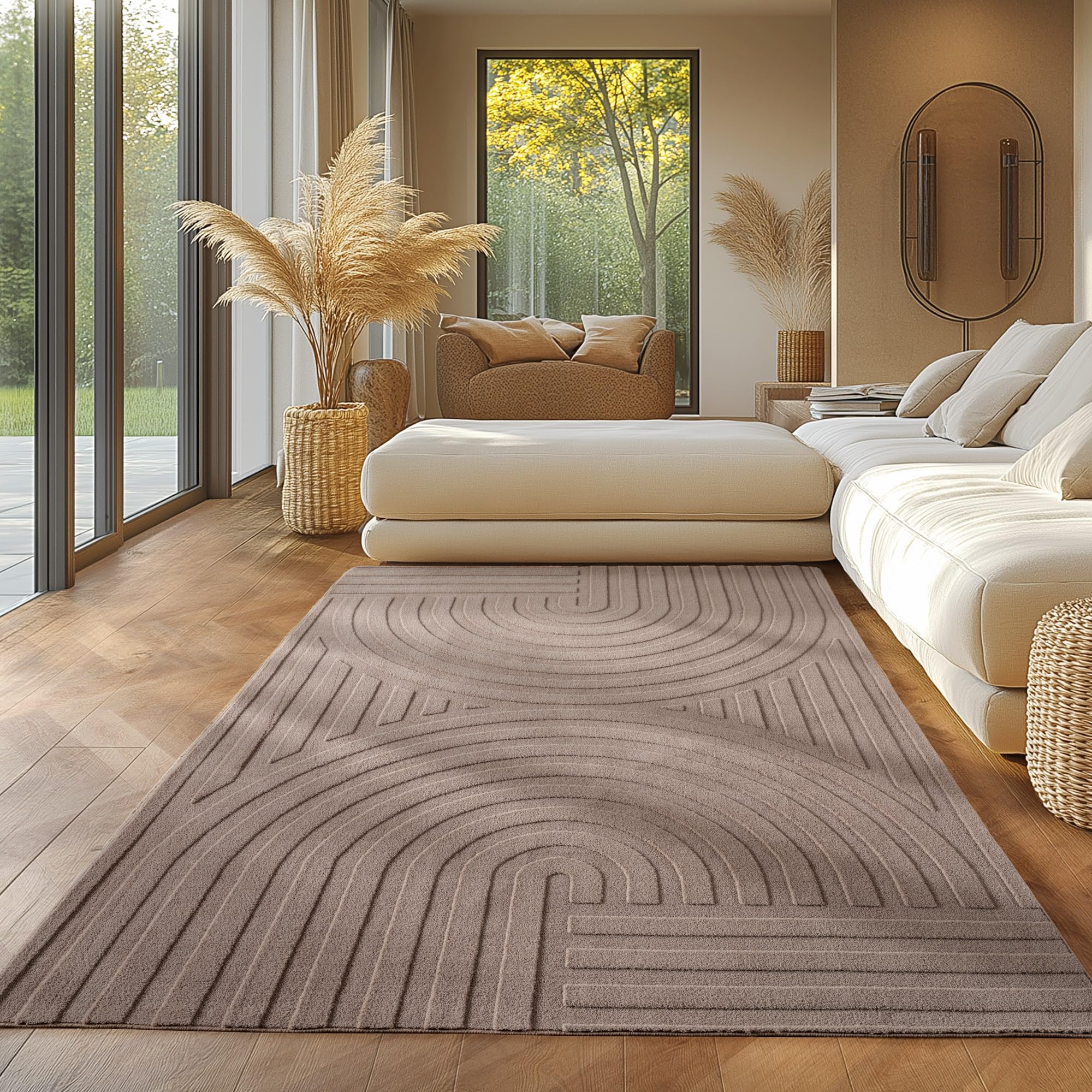SIMPEX Boho Teppich Weicher Skandinavischer Kurzflor mit 3D-Effekt, Waschbar & Pflegeleicht, Moderner Teppich für Wohnzimmer, Esszimmer oder Schlafzimmer