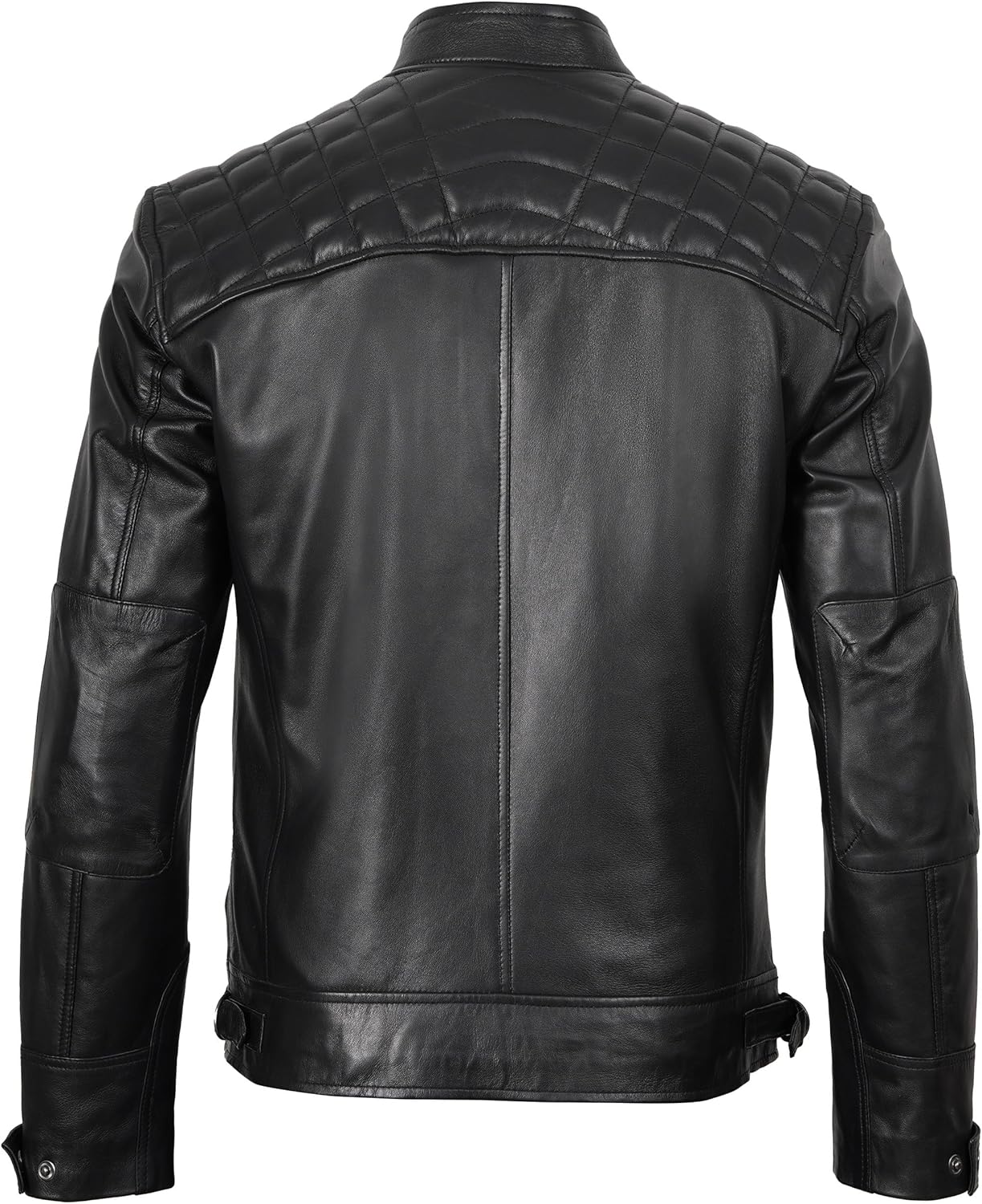 fjackets Real Lambskin Mens Leather Jackets - Quilted Cafe Racer Zip Up Moto Style Leather Jacket Men - Image 4