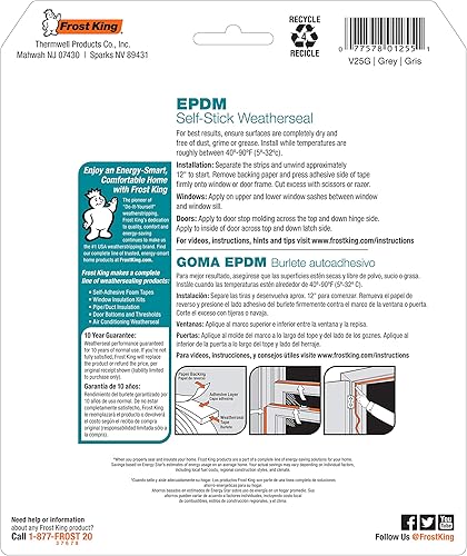 Miniatura 5 de Frost King P D-Section Cinta autoadhesiva de goma para sellar, 516" W, 14" T, 17 pies de largo, gris