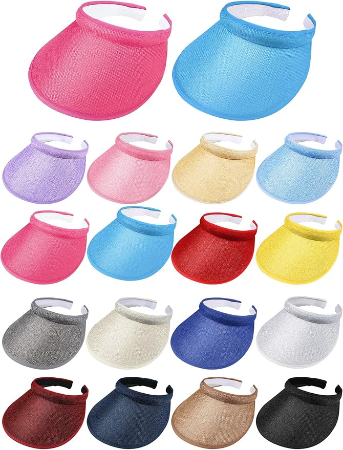 Giegxin 16 Pcs Clip On Visors Bulk for Women Straw Visor Beach Visors Adjustable UV Protection