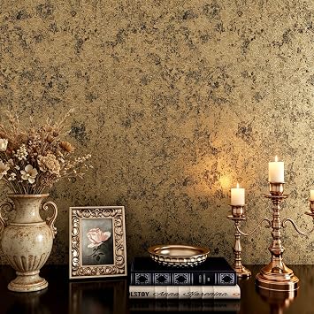 Stickyart Antique Metallic Gold Contact Paper Peel and Stick Luxury Metallic Textured Wallpaper Removable Distressed Metal Look Wall Paper Vintage Industrial for Cabinets Kitchen DIY 15.8"x160"