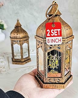 OLEEK Ramadan Lantern Lights (2PCs-8in)- Ramadan Decorations for Home 2026 - Ramadan Decor - Ramadan Lights - Ramadan Lanterns Decorative - Ramadan Lanterns for Kids - Ramadan Decoration فانوس رمضان