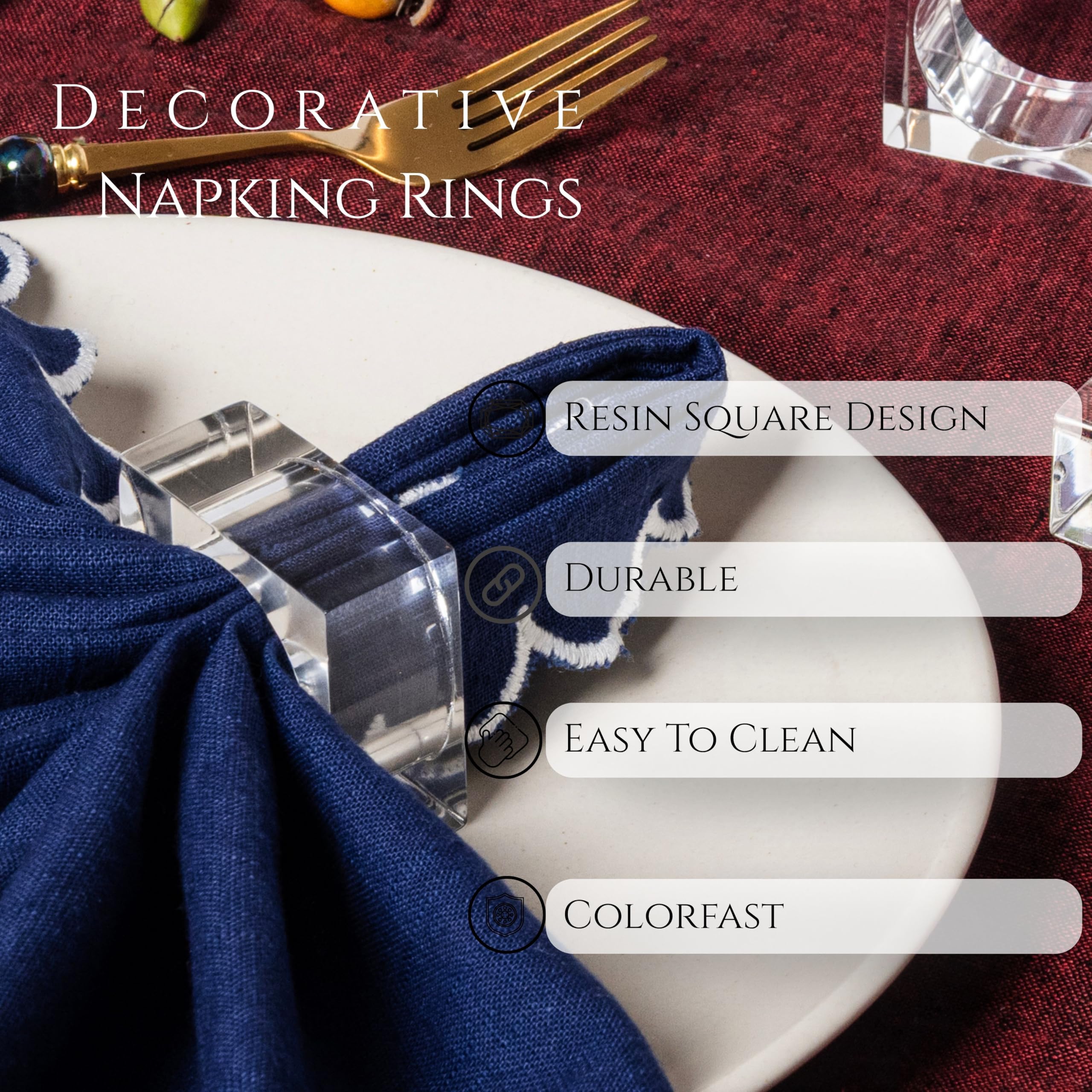 Lot de 12 ronds de serviette décoratifs pour décoration de table, mariage, Noël, ferme, fête, faciles à nettoyer, durables et polyvalents