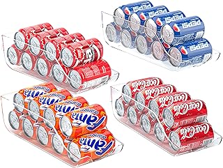 Pack of 4 Soda Can Organizer for Refrigerator,Fridge Organizer Bins, Pop Can Dispenser, Food Storage Rack, Clear Plastic C...