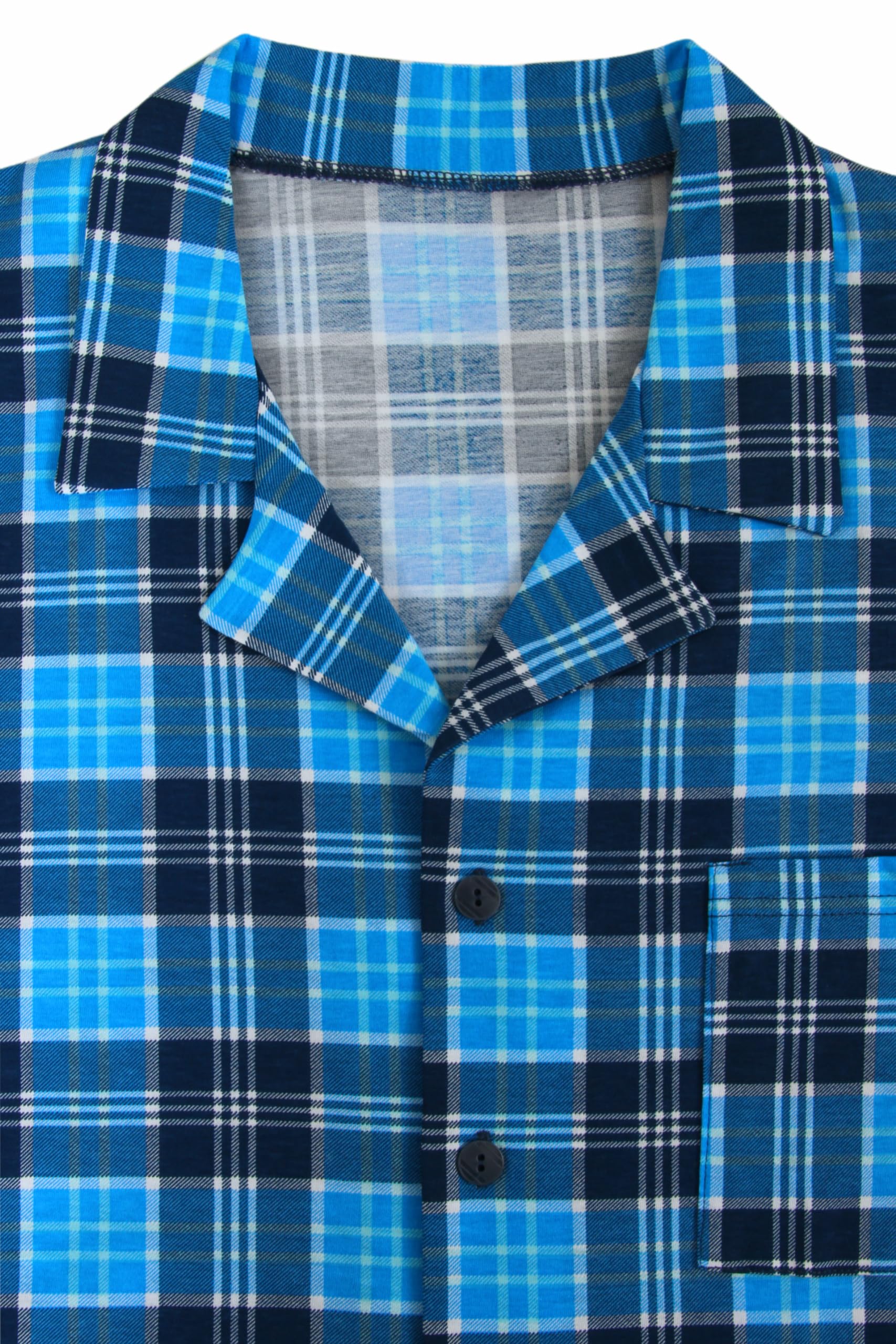Sesto Senso Elegante Pijama de Hombre a Cuadros de Manga Corta Algodón Camisa con Botones Pantalón Corto