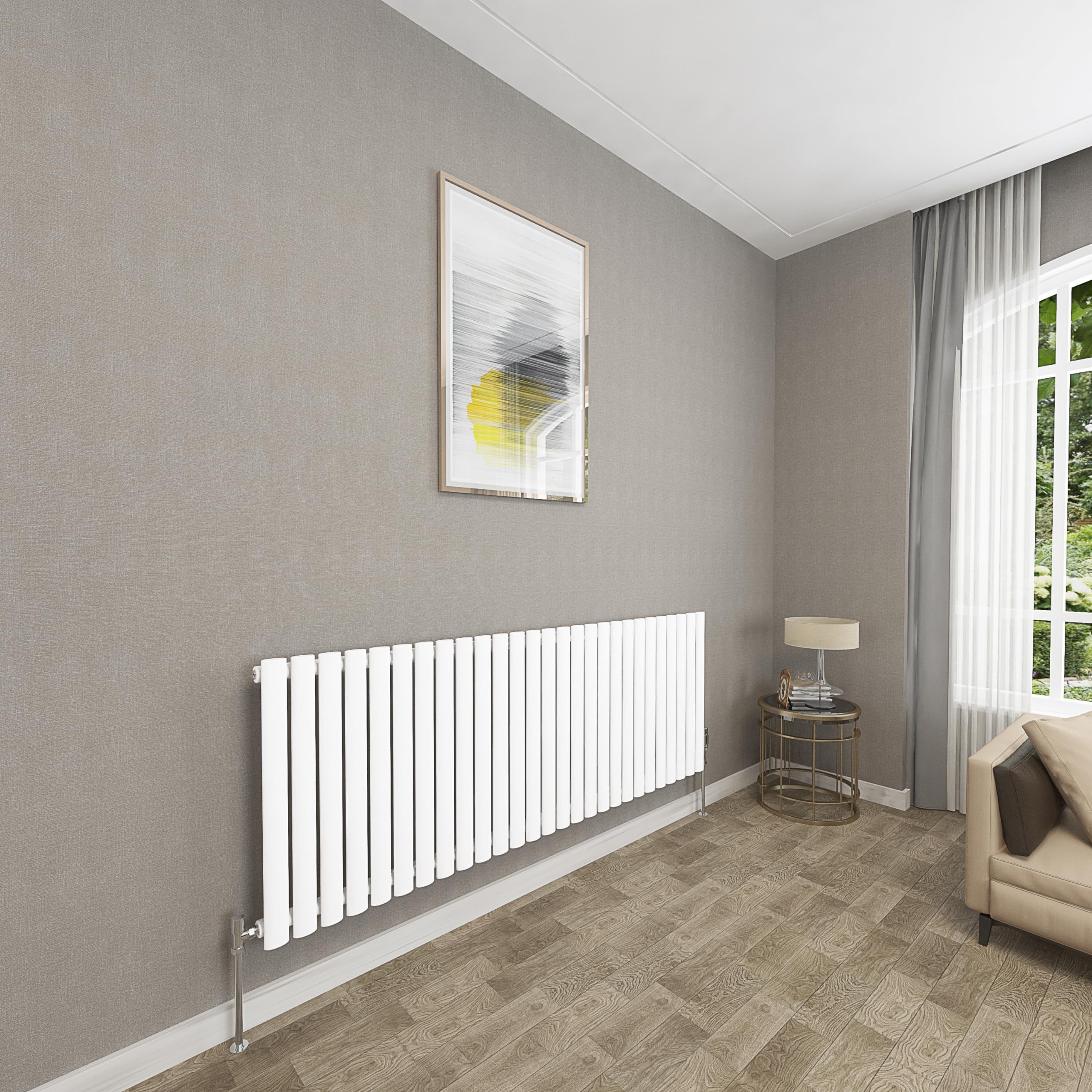 Sky bathroom | 600x1593mm - Modern White Horizontal Single Panel Oval Column Radiator Central Heating Designer Radiator
