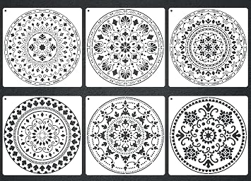 Large Mandala Stencils for Painting, 6 Unique Designs, 12" X 12" Reusable Mandala Stencil Templates for Home Decor, Large Stencils for Painting Wall