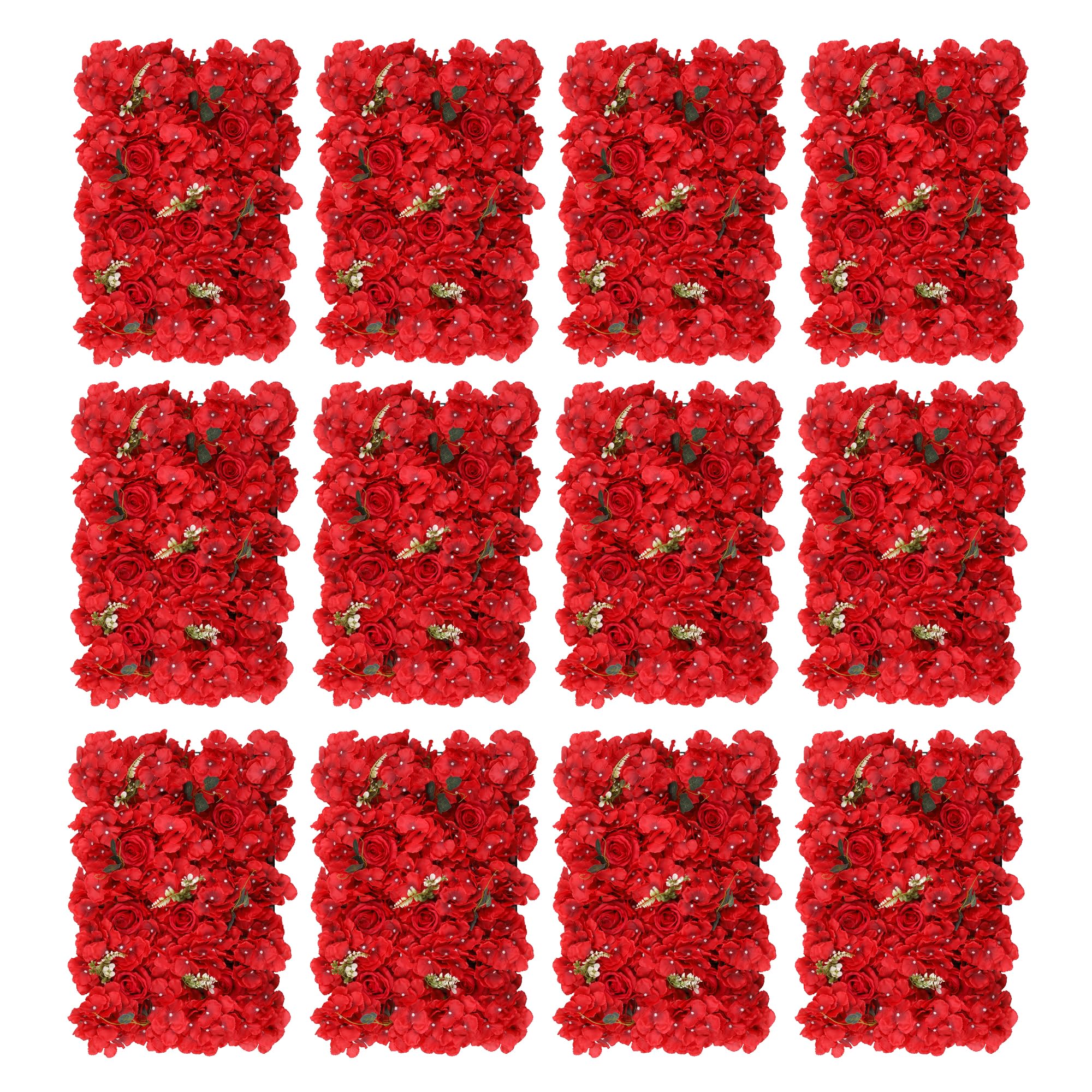 Trimming Shop Artificial Flowers Wall Panels, Red, 12pcs