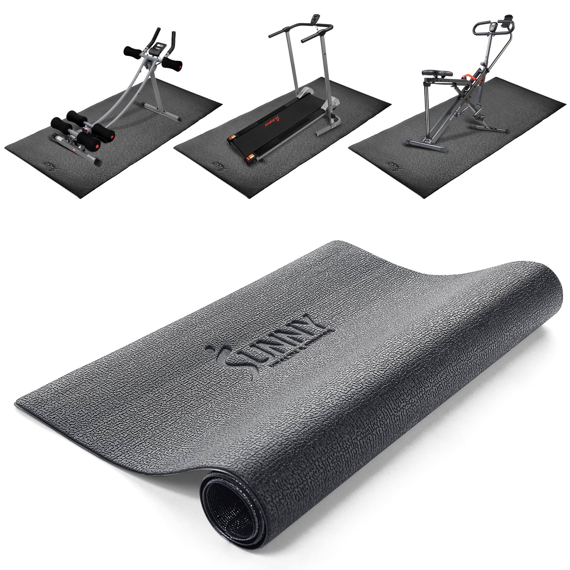 Sunny Health & Fitness Non-Slip Home Gym Mat for Treadmill, Exercise Equipment Mat, Workout Floor Protection Foam Pad for Bike, Elliptical, and Stepper, Mat for Yoga/Standing Desk, 4 Size Available