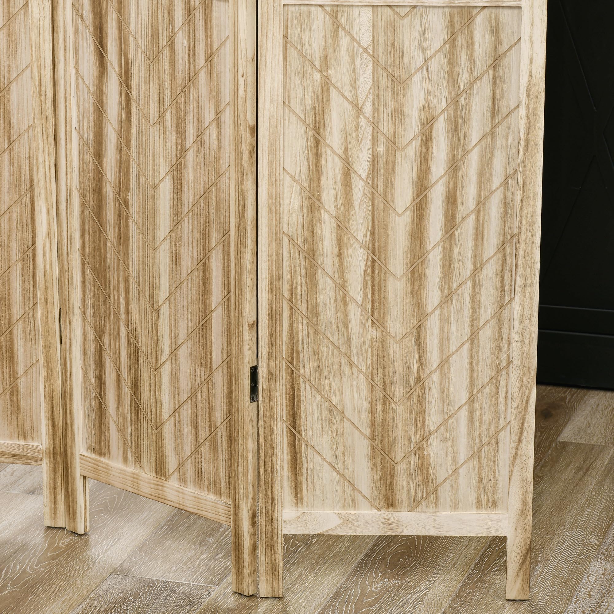HOMCOM Paravento da Interno 3 Pannelli Pieghevole 120x170 cm Color Legno | a Spina di Pesce, Separé Divisorio Interno, in Legno