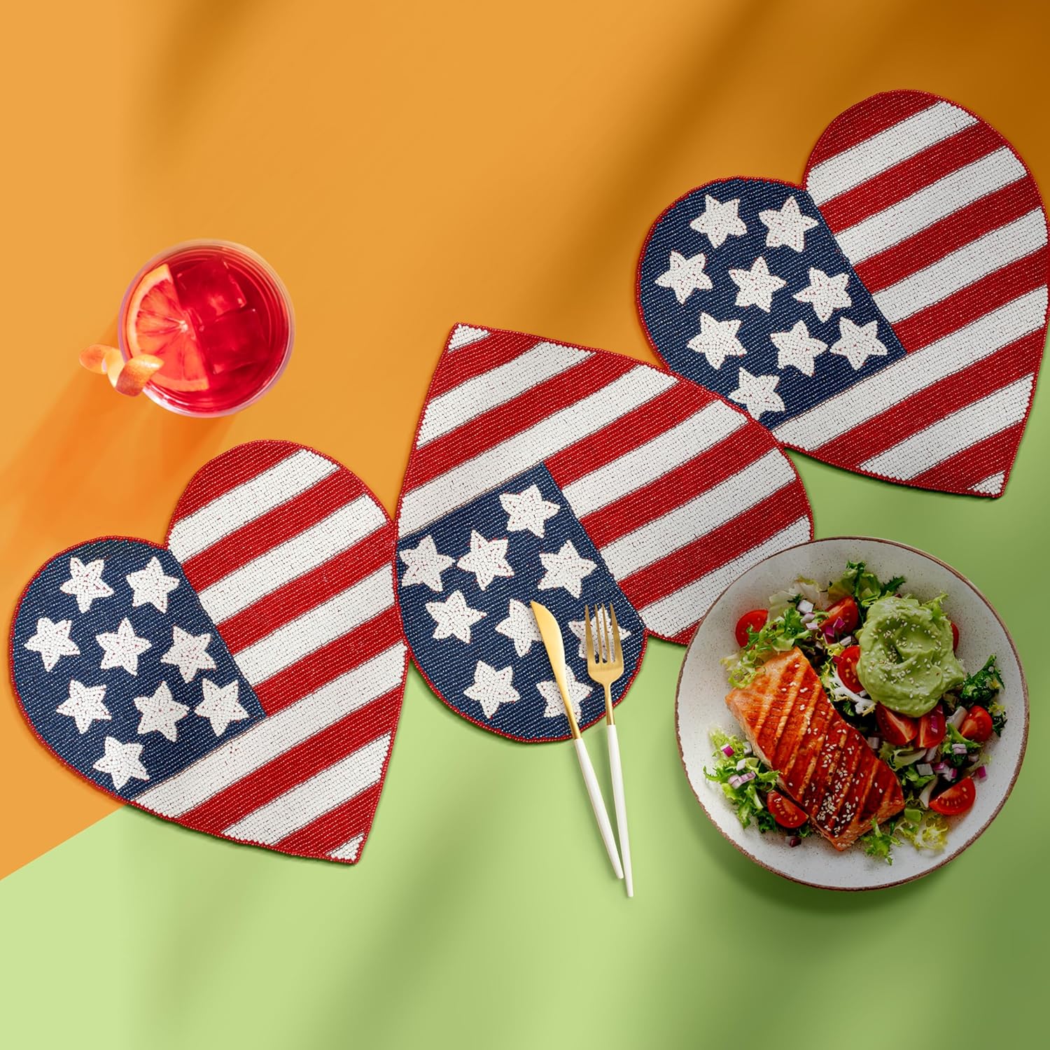Lightnpro Beaded Table Runner 13x36 Inch - American Flag Design Heart Shape Patriotic Table Décor for 4th of July, Independence Day, Christmas Thanksgiving Holidays & Special Events - Red Blue White