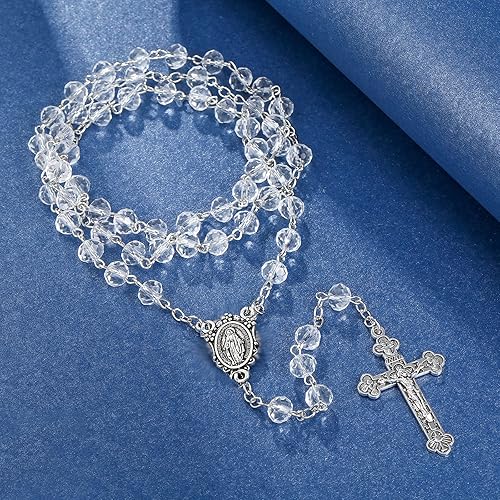 Miniatura 2 de Collar de cuentas de cristal de rosario católico con medalla milagrosa Crucifijo Crucifijo Rosario de comunión