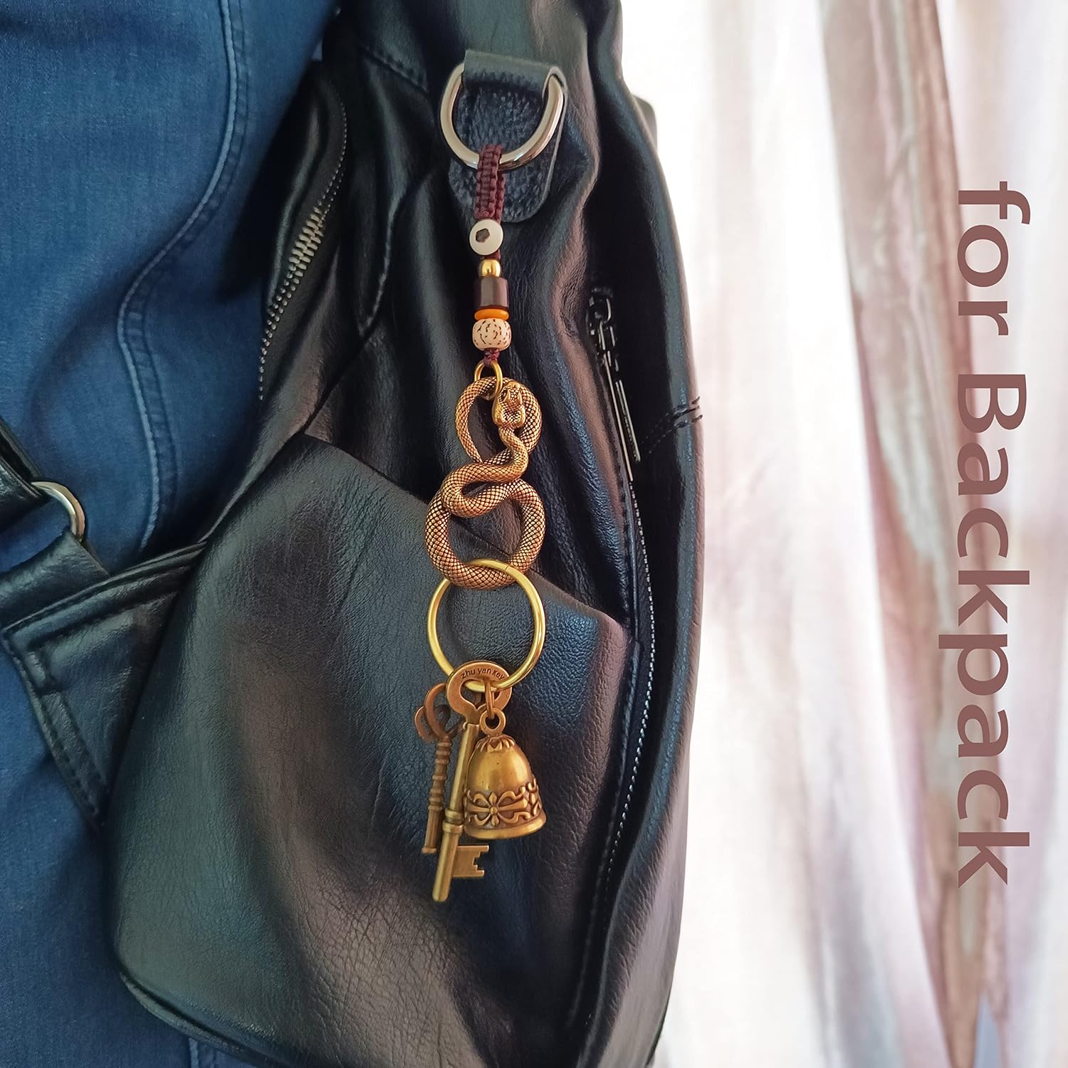 Cool Snake Keychain Charm for Boyfriend/Dad,Brass Python Key Chain for Men/Women image 3